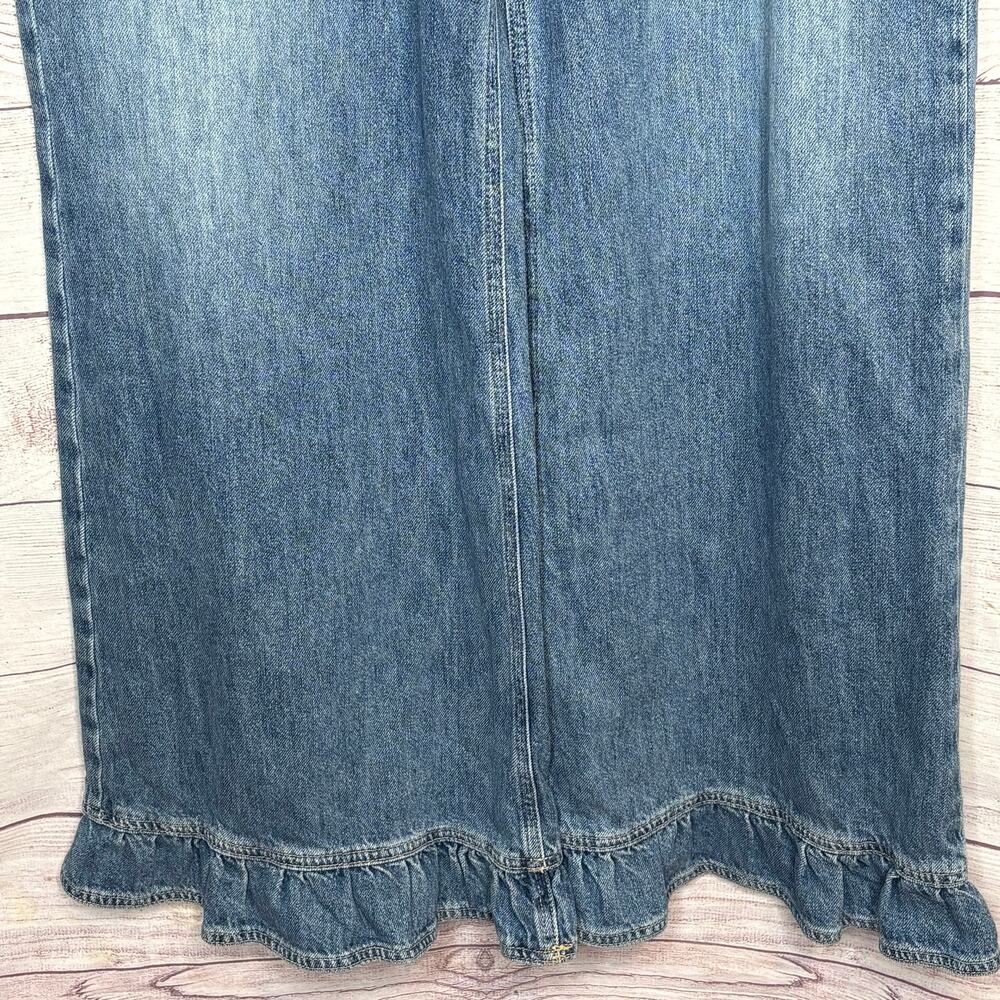 Pilcro Solene High Rise Wide Leg Ruffle Flare Blue Denim Jeans Size 30 Tall - Picture 13 of 15